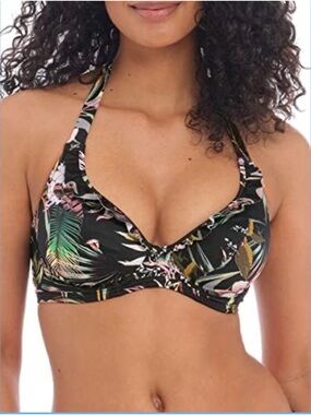 Freya Black Tropical Leaf Underwire Bikini Top